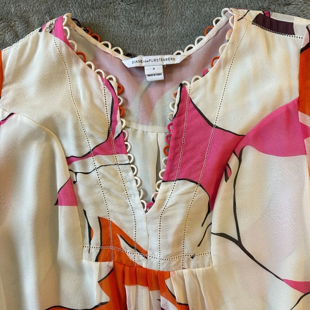 Diane Von Furstenberg Camden Silk Blouse Top Shirt Size 4 XS/S - Picture 9 of 11